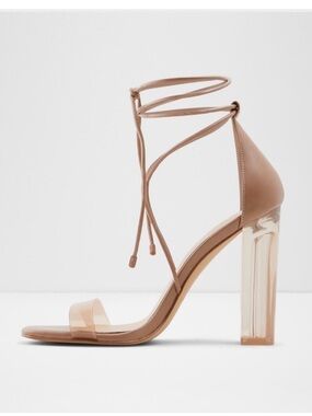 ALDO Onardonia Nude Clear Block Heel Lace Up Sandals Size 9 Like New
